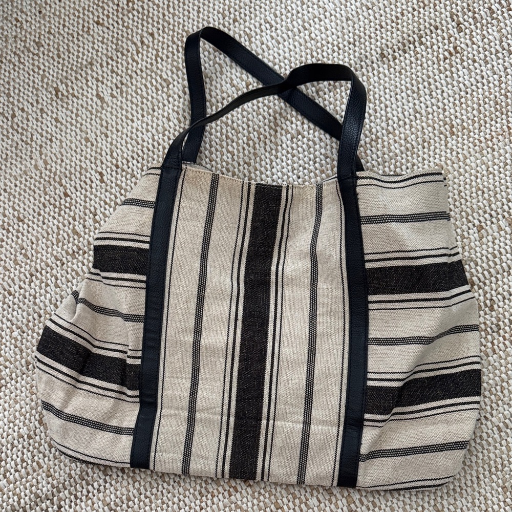 J. Jill Black and Tan Striped Tote